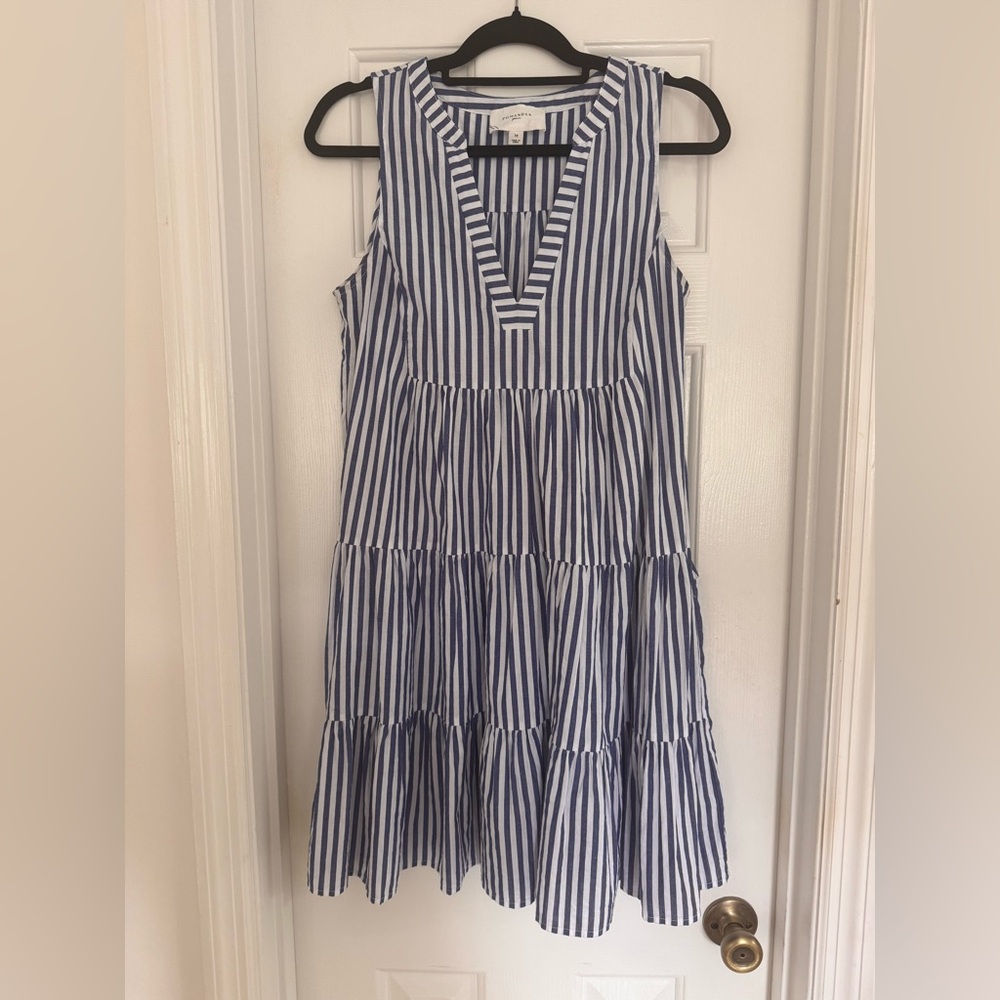 Pomander Place Navy and White Striped Dress